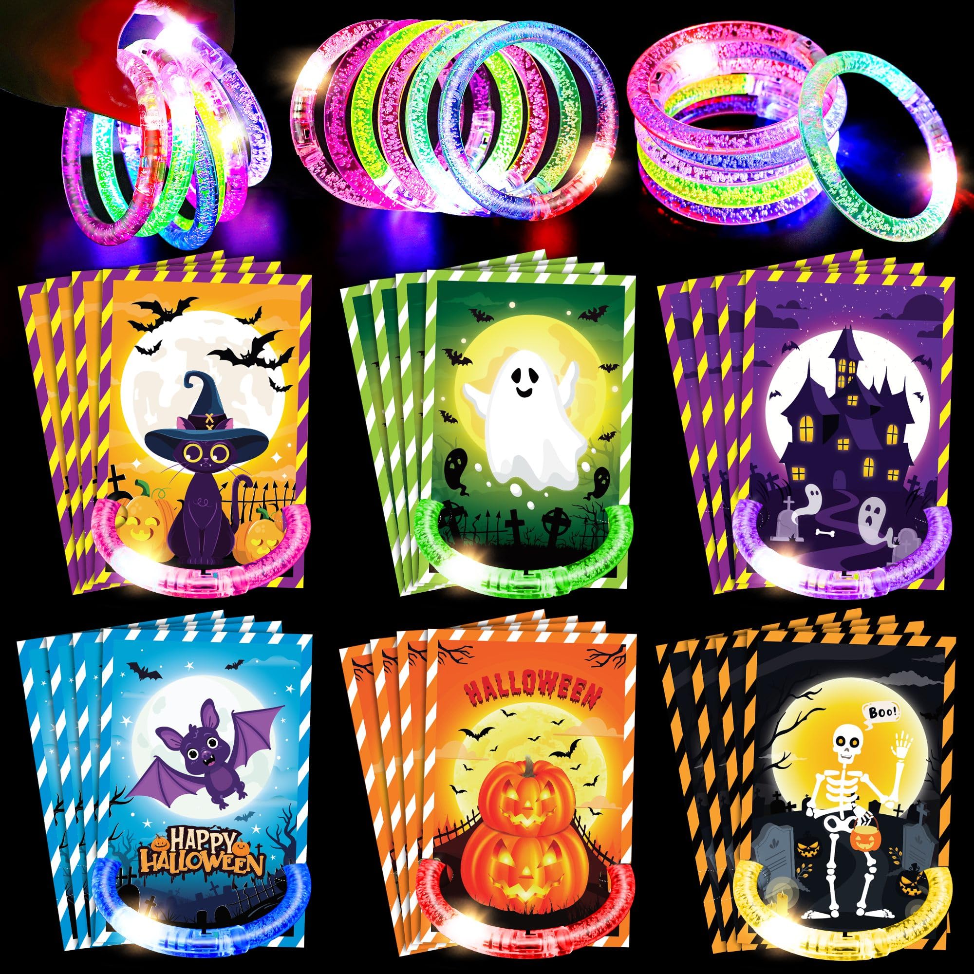 24 Pack Halloween Party Favors Bracelets Glow in the Dark Bracelets, Halloween Treats Party Favors Light Up Bracelet Halloween Glow Sticks Bracelet for Non Candy Treats Halloween Party Supplies