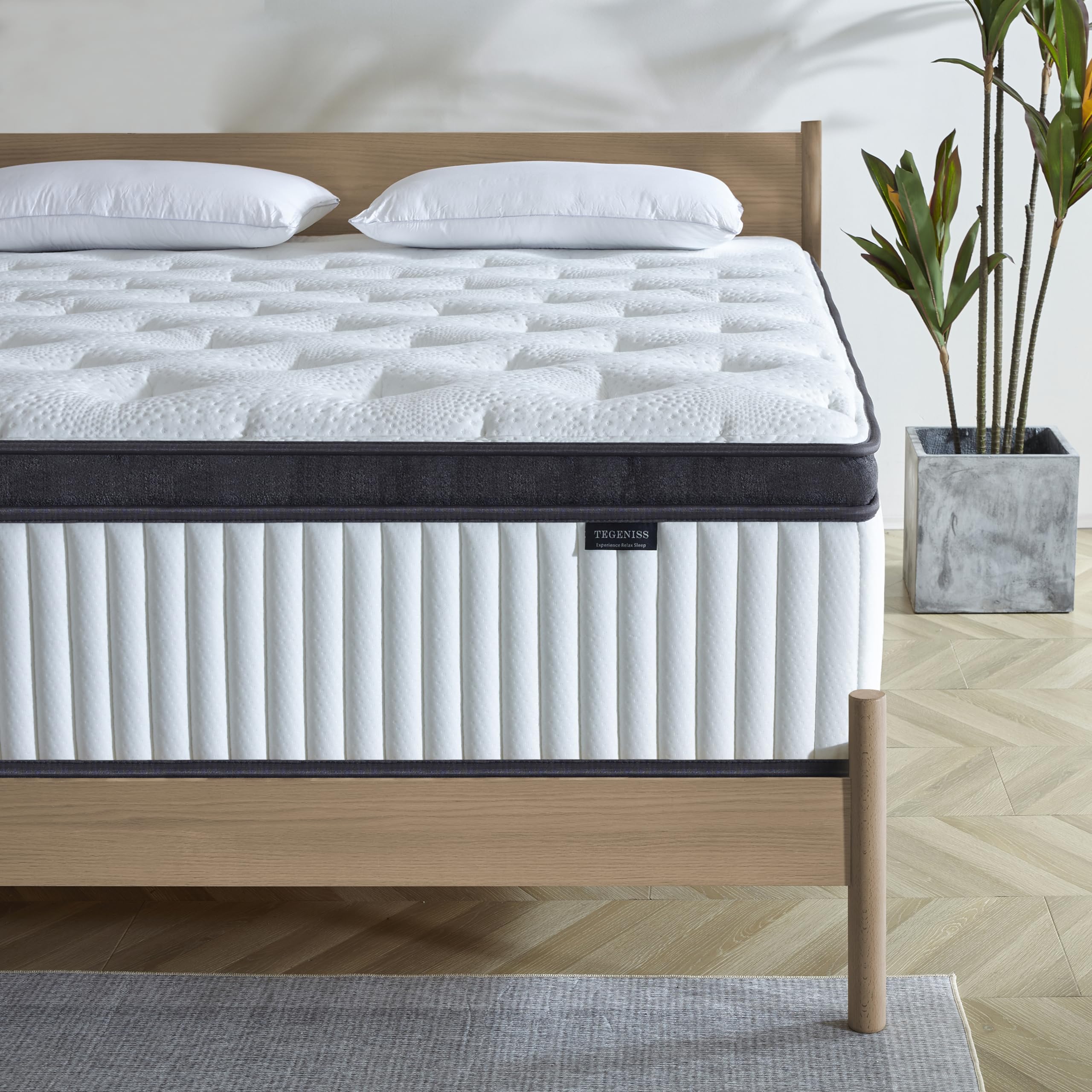 Tegeniss Twin Mattress, 10 Inch Innerspring Hybrid Mattress in a Box with Gel Memory Foam, Individually Wrapped Encased Coil Pocket Spring Mattress, Pressure Relief, Medium Firm Support,39"*75"*10"