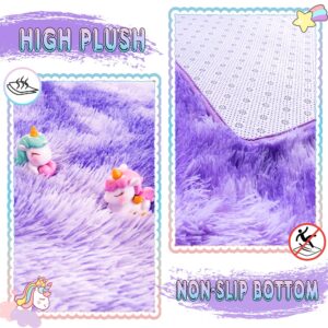 Super Fluffy Rug for Bedroom, 4x6 Shag Fuzzy Area Rug for Living Room Bedroom, Plush Soft Carpet for Girls Boys Kids, Non Slip Throw Rugs for Dorm, Modern Home Decor Aesthetic, Tie-Dyed Purple