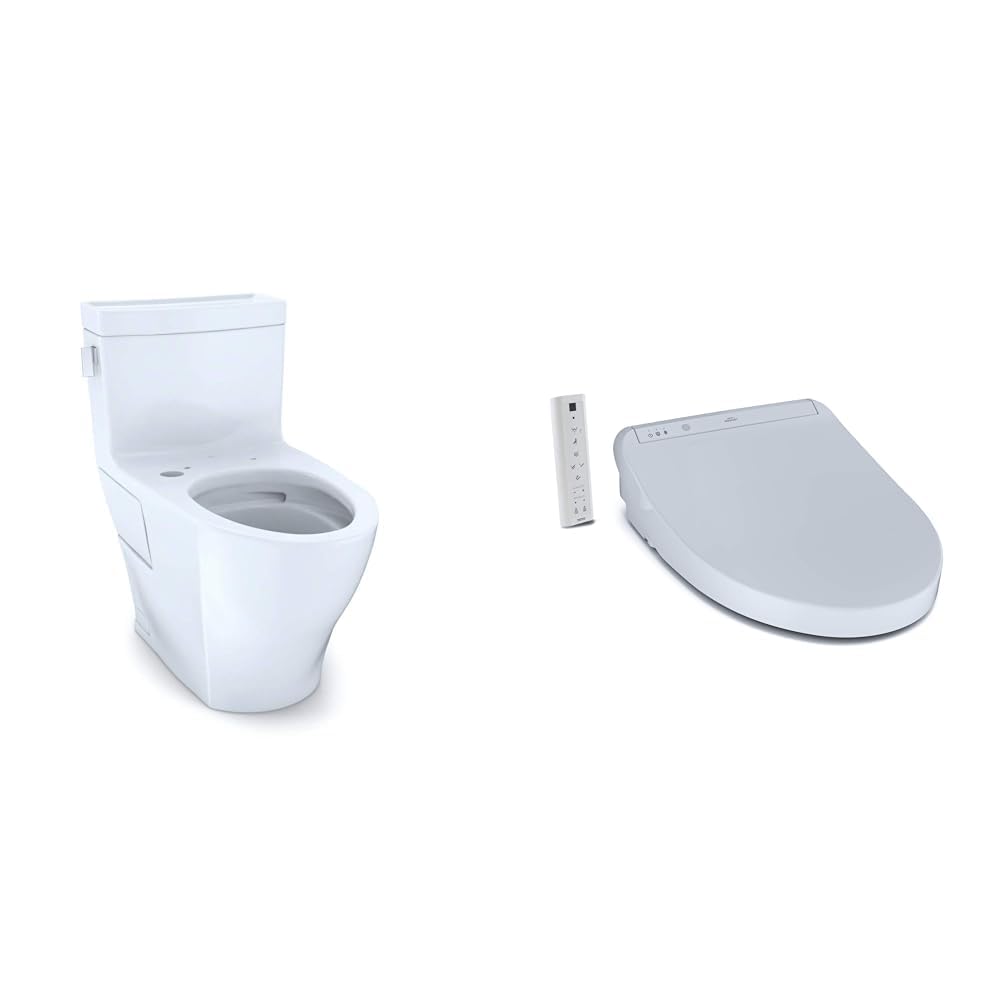 TOTO TCST624CEFGAT4001 Toilet with Tornado Flush and TOTO SW3036R#01 WASHLET K300 Bidet Seat Cotton White