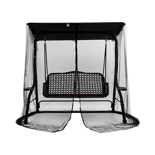 JOJOCY Patio Mosquito Netting, 3 Seater Swing Mosquito Mesh Screen w/Zipper Sunshade Waterproof Roof Porch Swing Net Outdoor Patio Netting Screen