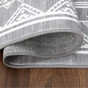 GarveeHome 8x10 Washable Rug Boho Accent Throw Floor Cover Farmhouse Bordered Area Rug Non Slip Low Pile Indoor Bohemian Area Rug Large Living Room Moroccan Rug Dining Room Bedroom Rug Carpet, Grey