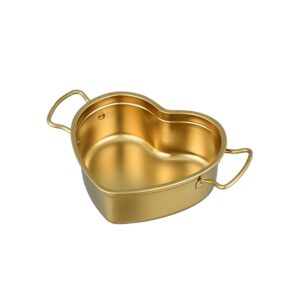 korean ramen pot 8.5 * 7.7 inch, unoschrim heart shaped 304 stainless steel cooking pot, fast noodle cooker with double handles, multifunctional kitchen cookware for ramen, soup or pasta, yellow