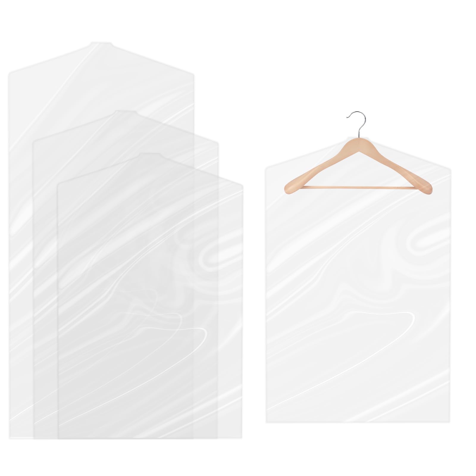 QBXMY7 Garment Bags, Pack of 30 Garment Bags, Transparent Hanging Garment Bags, Plastic Suit Bag, Dustproof Clothes Protector, Waterproof Garment Cover for Suits, Shirts, 60x90cm/60x150cm/60x120cm