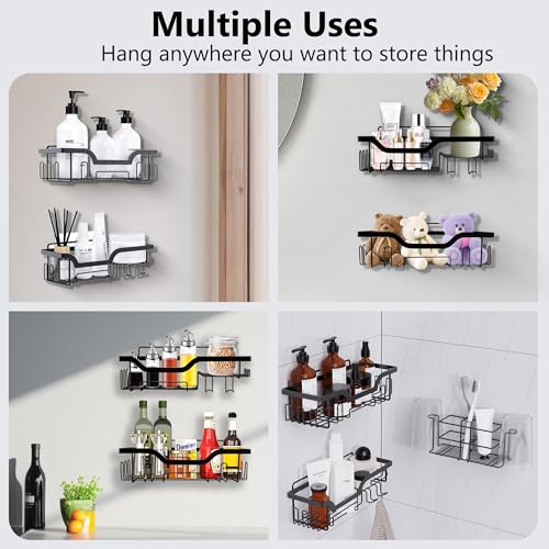 Honsdom Shower Caddy 3 Pack, Adhesive Shower Organizer, No Drilling, Rustproof Shower Rack with Hooks & Cup Holder & Toothbrush Holder, Shower Shelf for Bathroom Shower Storage Organizer (Black)