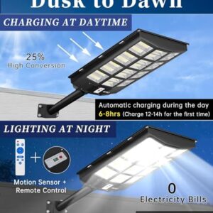 JAYNLT 6000W Solar Street Lights Outdoor, 600000LM 6500K Powerful Solar Parking Lot Lights Commercial, Duks to Dawn Solar Flood Lights Outdoor with Motion Sensor for Yards, Driveways