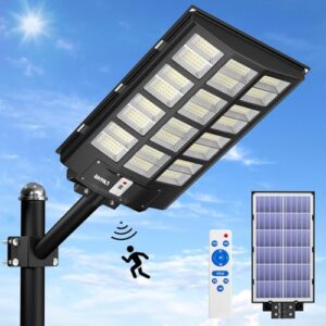 jaynlt 6000w solar street lights outdoor, 600000lm 6500k powerful solar parking lot lights commercial, duks to dawn solar flood lights outdoor with motion sensor for yards, driveways