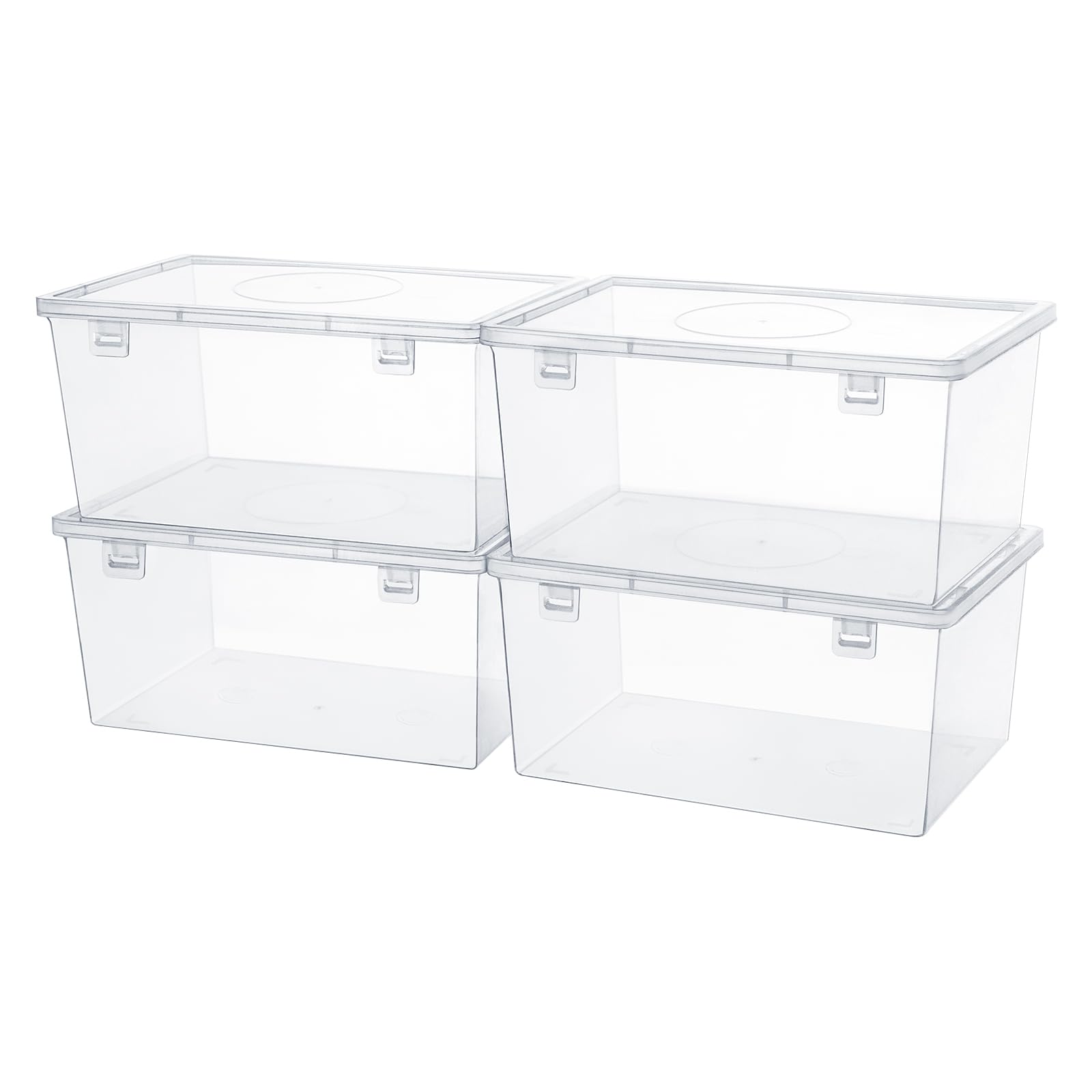 Ganydet Clear Storage Box with Lids, Storage Bins Plastic Clear Box Craft Organizers and Storage, Small Containers Stackable Case Box for Nail Polish Bead Sewing Tool, 4 pack, 7.48'' x 4.8'' x 3.81''