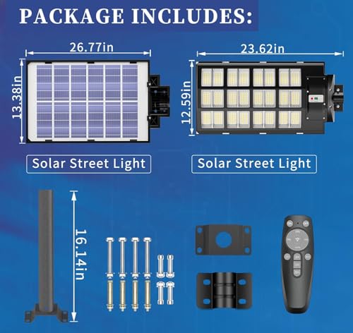 JAYNLT 6000W Solar Street Lights Outdoor, 600000LM 6500K Powerful Solar Parking Lot Lights Commercial, Duks to Dawn Solar Flood Lights Outdoor with Motion Sensor for Yards, Driveways