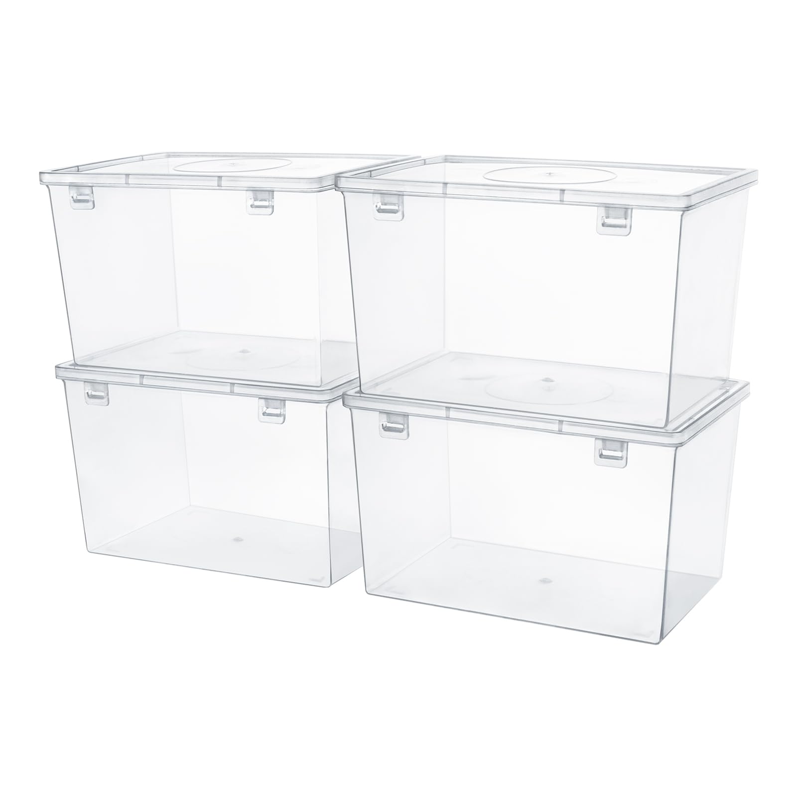 Ganydet Clear Storage Box with Lid，Plastic Bins Craft Organizers and Storage，Small Container Stackable Case Box for Cosmetic Mica Powder Bottle Nail Polish Sewing Tool 4 pack 7.4'' x 4.72'' x 5.03''