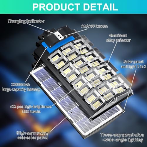 JAYNLT 6000W Solar Street Lights Outdoor, 600000LM 6500K Powerful Solar Parking Lot Lights Commercial, Duks to Dawn Solar Flood Lights Outdoor with Motion Sensor for Yards, Driveways