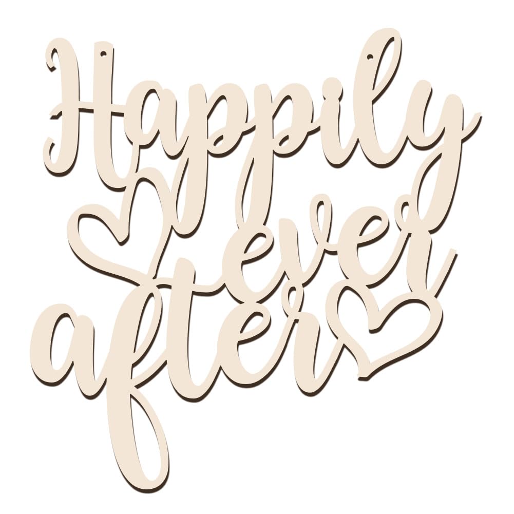 AHANDMAKER Happily Ever After Wooden Sign, Happily Ever After Sign for Wedding, Wood Letters Sign, Wall Hanging Art Decorations Photo Prop for Bridal Shower Engagement Party Wedding Decor, 11.57x11.8