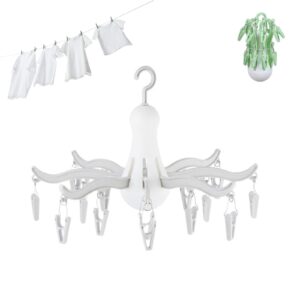 rogess octopus drying hanger, clothes drying hanger with clips, sock hanger for drying, 8-claw octopus hanging dryer with 16 clips small hanger, travel, indoor outdoor use (gray)