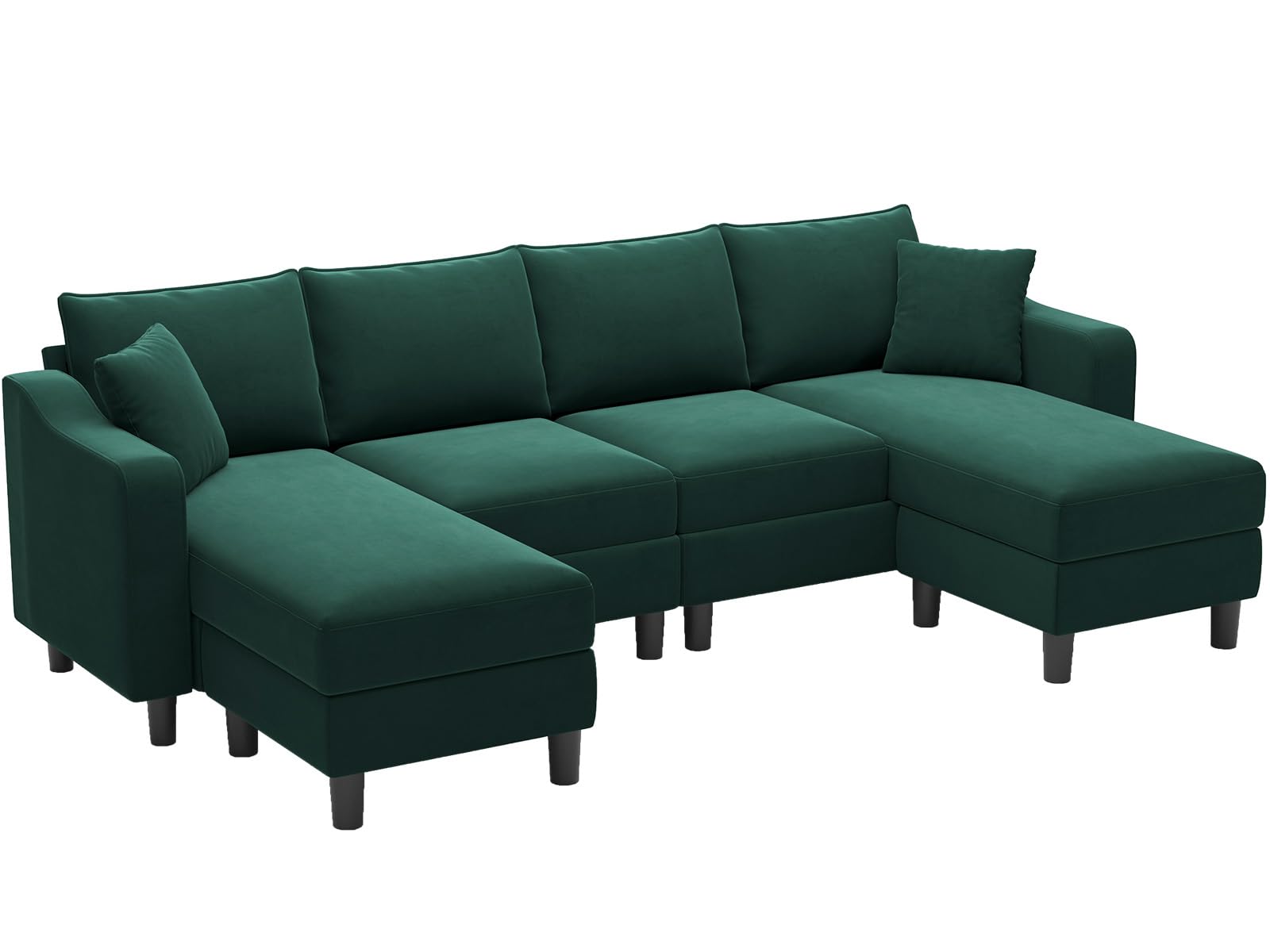 Belffin U Shaped Sectional Sofa Velvet Convertible Sofa with Reversible Chaises Sectional Couches with Ottomans for Living Room (Green)…