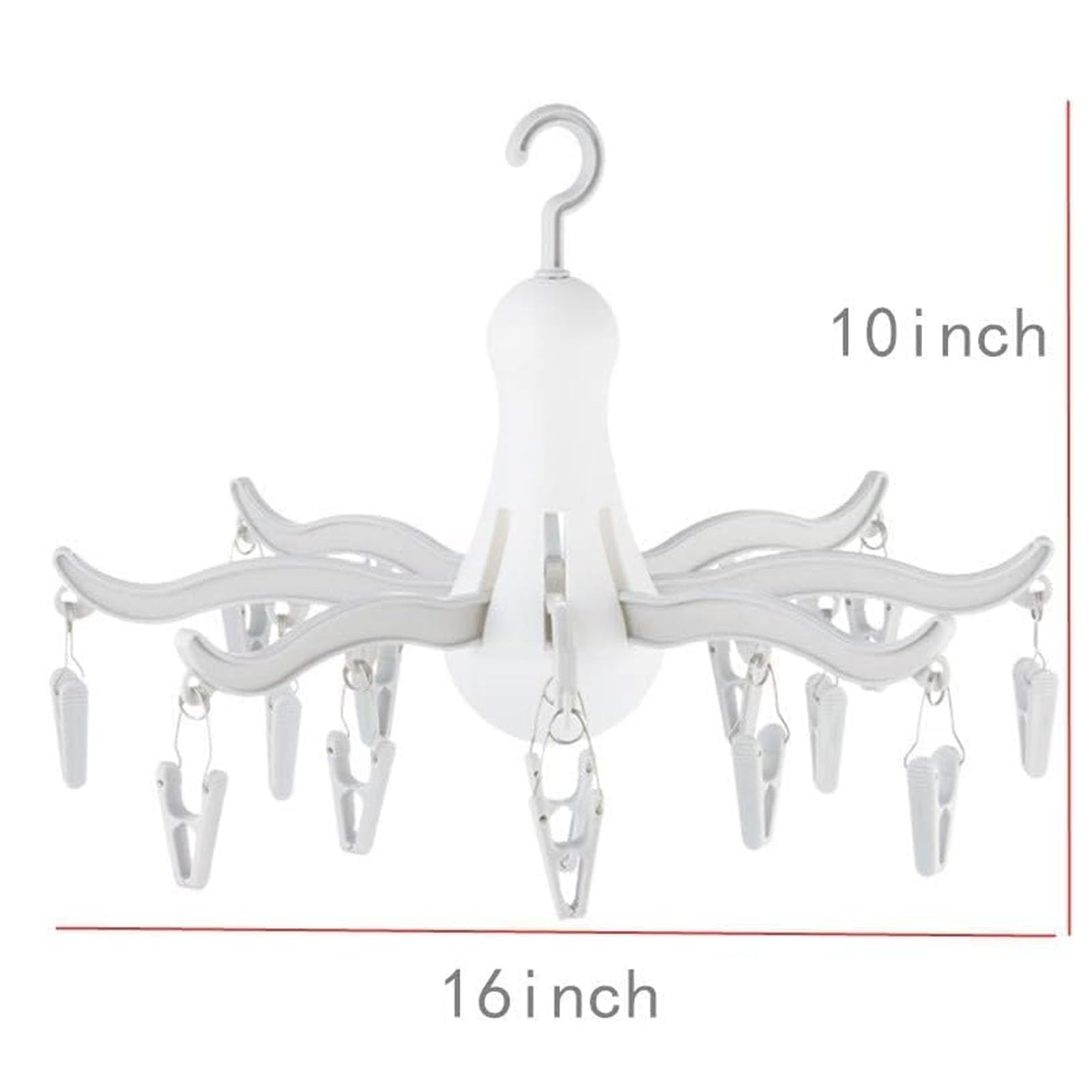 Rogess Octopus Drying Hanger, Clothes Drying Hanger with Clips, Sock Hanger for Drying, 8-Claw Octopus Hanging Dryer with 16 Clips Small Hanger, Travel, Indoor Outdoor use (Gray)