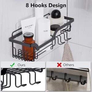 Honsdom Shower Caddy 3 Pack, Adhesive Shower Organizer, No Drilling, Rustproof Shower Rack with Hooks & Cup Holder & Toothbrush Holder, Shower Shelf for Bathroom Shower Storage Organizer (Black)