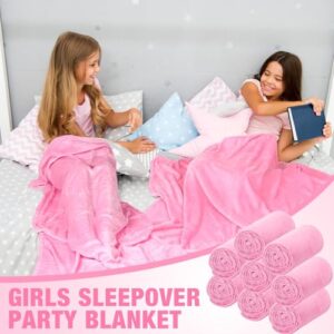 8 Pcs Flannel Fleece Blankets for Kids 40 x 60 Inch Sleepover Soft Throw Blankets 200 GSM Thin Wedding Blankets for Sofa(Pink)