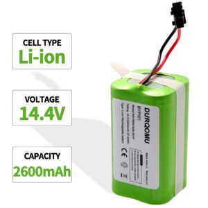 Durqomu 14.4V 2600mAh Li-ion Battery Replacement Compatible with X500 Eufy Robovac 11S MAX 12 15C 15T MAX 25C 30C G10 Hybrid G20 G30 G35 Edge R450 R500 and Ecovacs Deebot N79 N79S DN622