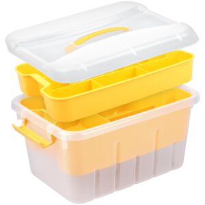 3 layer plastic storage box with removable tray, clear stack & carry box with lid 12l playroom container handled organizer stackable art craft container box for organizing toy sewing bead