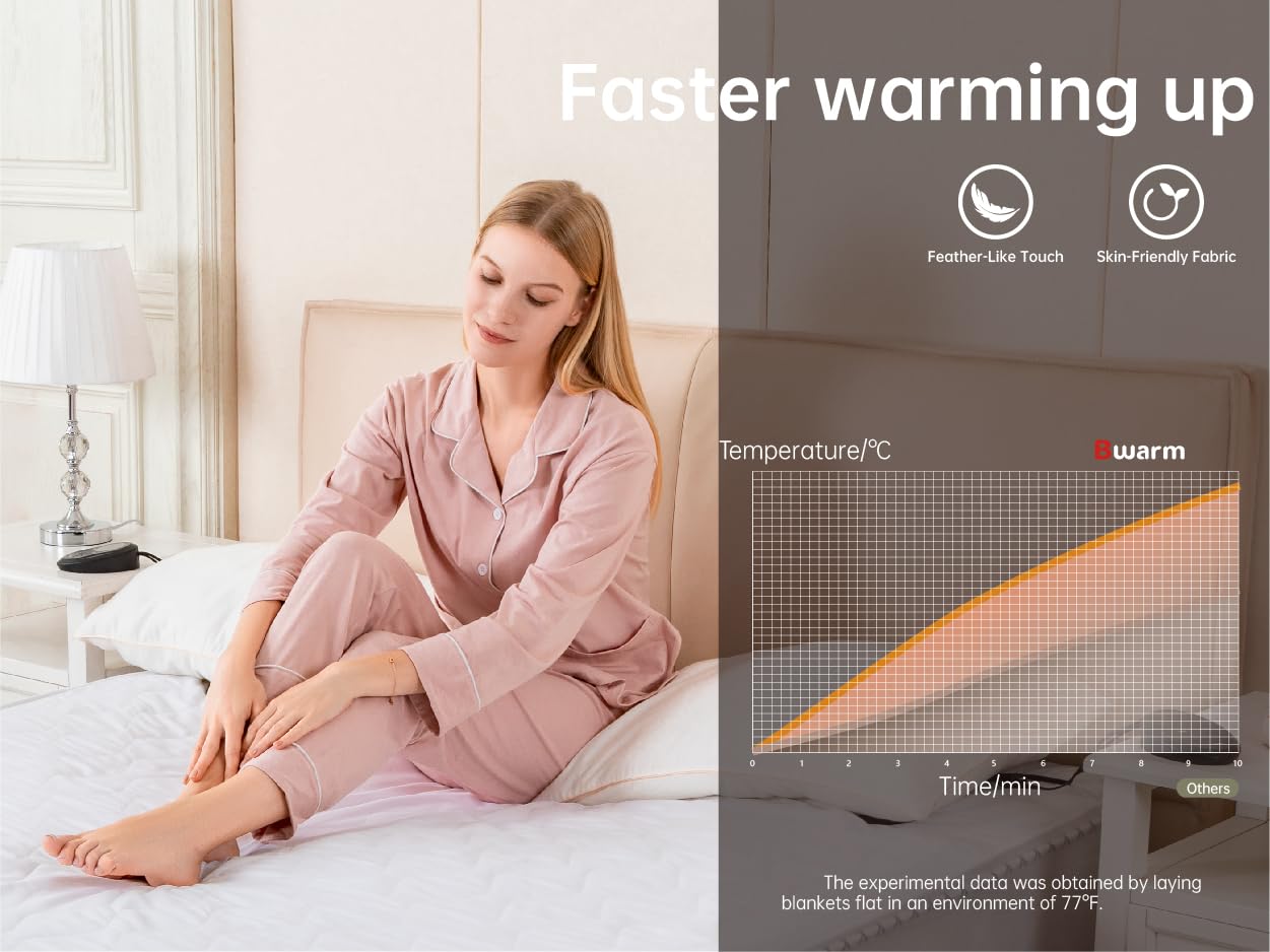 Bwarm Electric Heated Mattress Pad Mini Twin Size, 31" x 55", Bed Warmer, 9 Heat Settings, 1-12 Hours Auto Off, Deep Pocket, Fast Heating, Machine Washable, Soft and Cozy