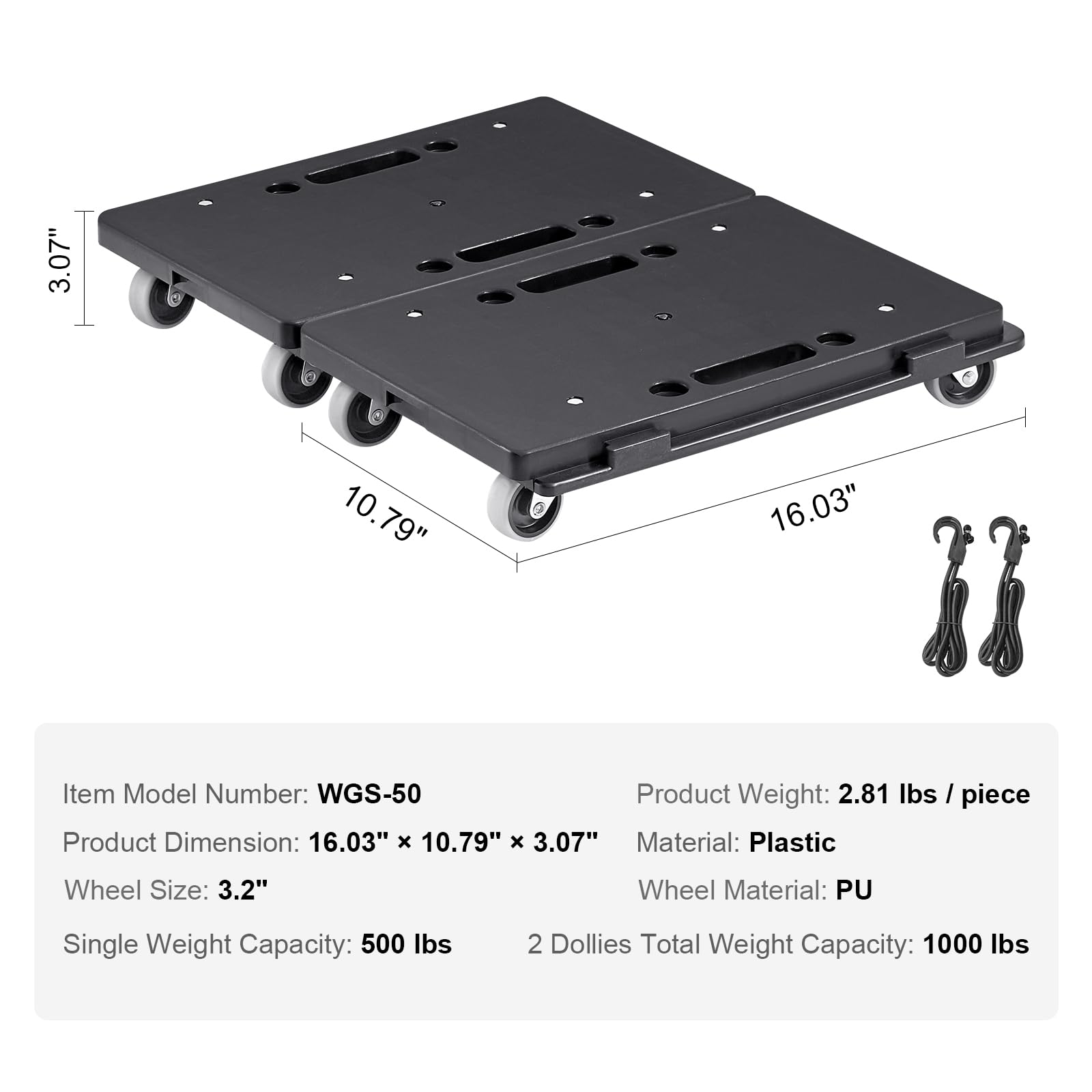 VEVOR Furniture Moving Dolly, 16 x 11in 500 lbs Capacity Furniture Movers Dollies 4 Wheels, Portable Moving Rollers Heavy Duty, Connectable Flat Dolly Cart for Heavy Furniture, 2 Pack, Black