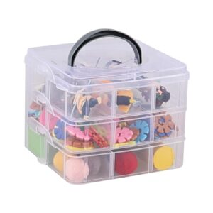 bringer 3-tier small clear stackable storage container box with dividers-18 compartments, plastic craft storage organizer box, 2-pack