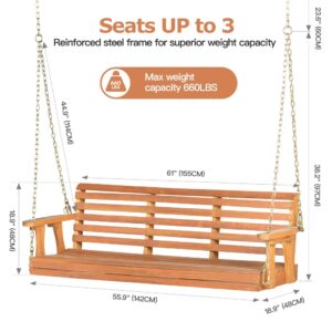 Panana Acacia Wood 2-Seater Porch Swing Outdoor Wooden Swing Bench with Hanging Chains for Garden Backyard Patio