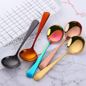 8 Piece Soup Bouillon Cereal Spoon,QOBIMOON Stainless Steel Soup Spoons,6.2 Inch Round Bouillon Spoons,Mixed Colors