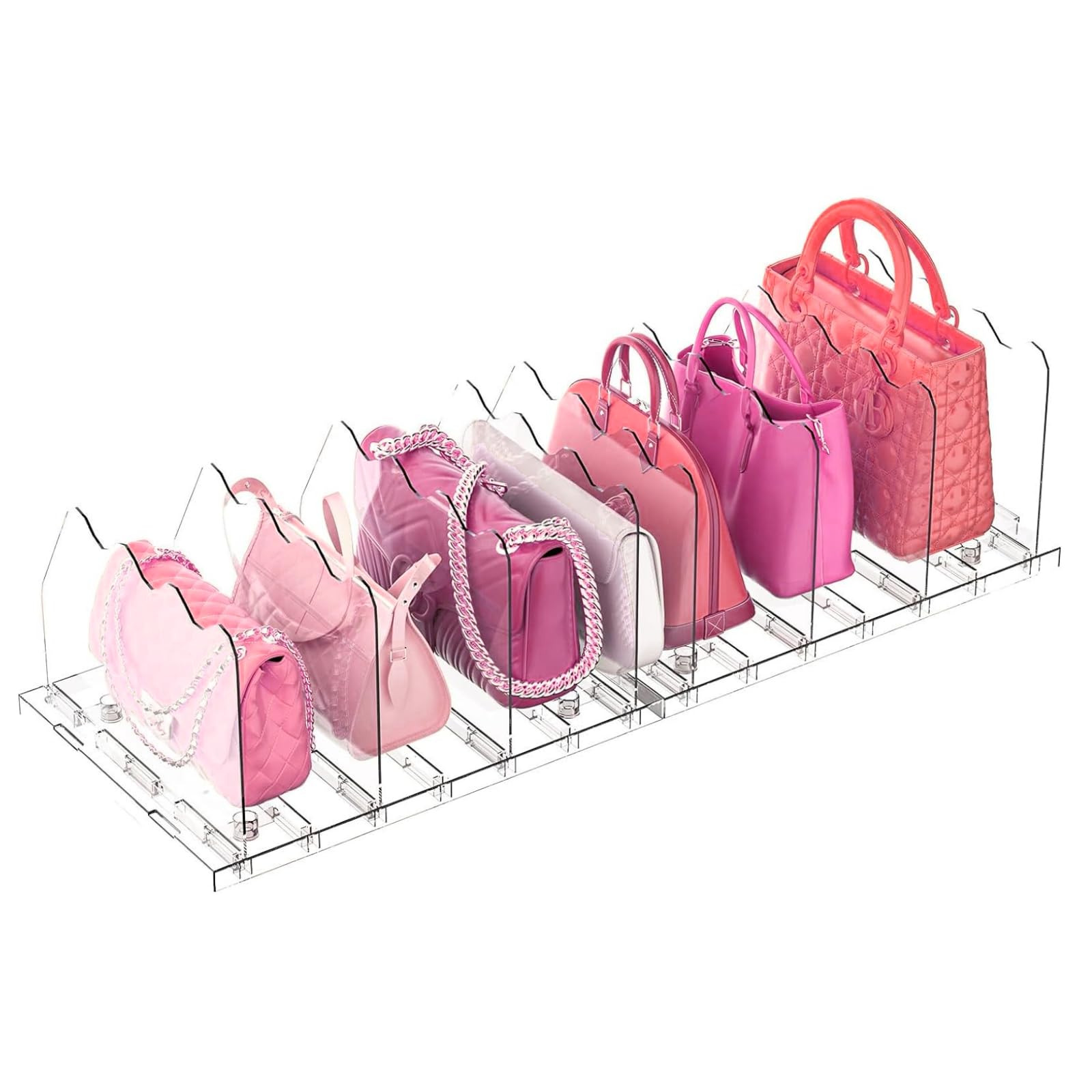 HAN SHENG Adjustable Shelf Divider for Closet Purse Organizer Clear Shelves Dividers Clothes Purse Bag Handbag Organizer Purse Display Stand Desk File Sorter Stand Holder Bookshelf (8 Layers)