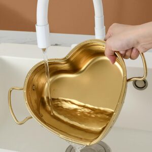 Korean Ramen Pot 8.5 * 7.7 Inch, UNOSCHRIM Heart Shaped 304 Stainless Steel Cooking Pot, Fast Noodle Cooker with Double Handles, Multifunctional Kitchen Cookware for Ramen, Soup or Pasta, Yellow