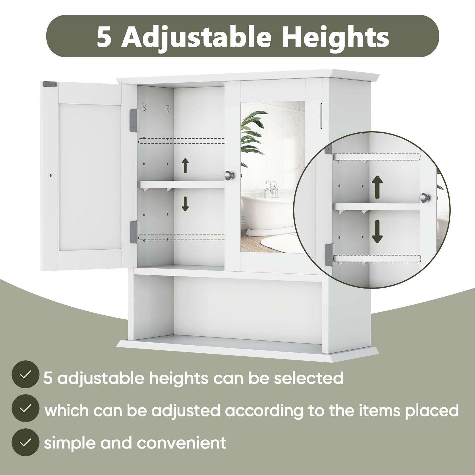 Smuxee Bathroom Wall Cabinet with Mirrors, White Bathroom Medicine Cabinet with Adjustable Shelves, Over Toilet Cabinet for Bathroom Laundry Room Kitchen