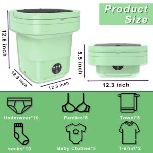 Portable Washing Machine, Foldable Mini Washing Machine and Spin Dryer, 11L Large Capacity, Small Collapsible Laundry Washer for Apartment, Travel, RV, Underwears, Socks, Baby Clothes (Green)