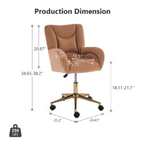 Hommoo Desk Chair with Wheels and Arms Velvet Comfortable Desk Chair for Home Office Height Adjustable Vanity Chair Modern Task Chair Computer Desk Chair Coffee