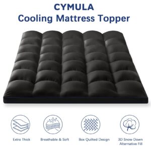 CYMULA Mattress Topper Full, Black Cooling Mattress Pad Cover, Pillow Top Mattress Topper with Elasticated Deep Pockets, Plush Down Alternative Fill Mattress Protector