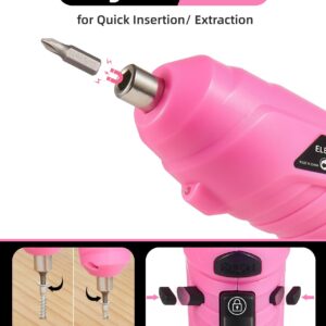 Durofort Pink Cordless Electric Screwdriver Set, 4.1V Rechargeable Small Electric Drill with 48pcs Driver Bit Set, Power 3Nm Screw Gun with 2 Position Handle, Flexible Shaft LED Light for Women