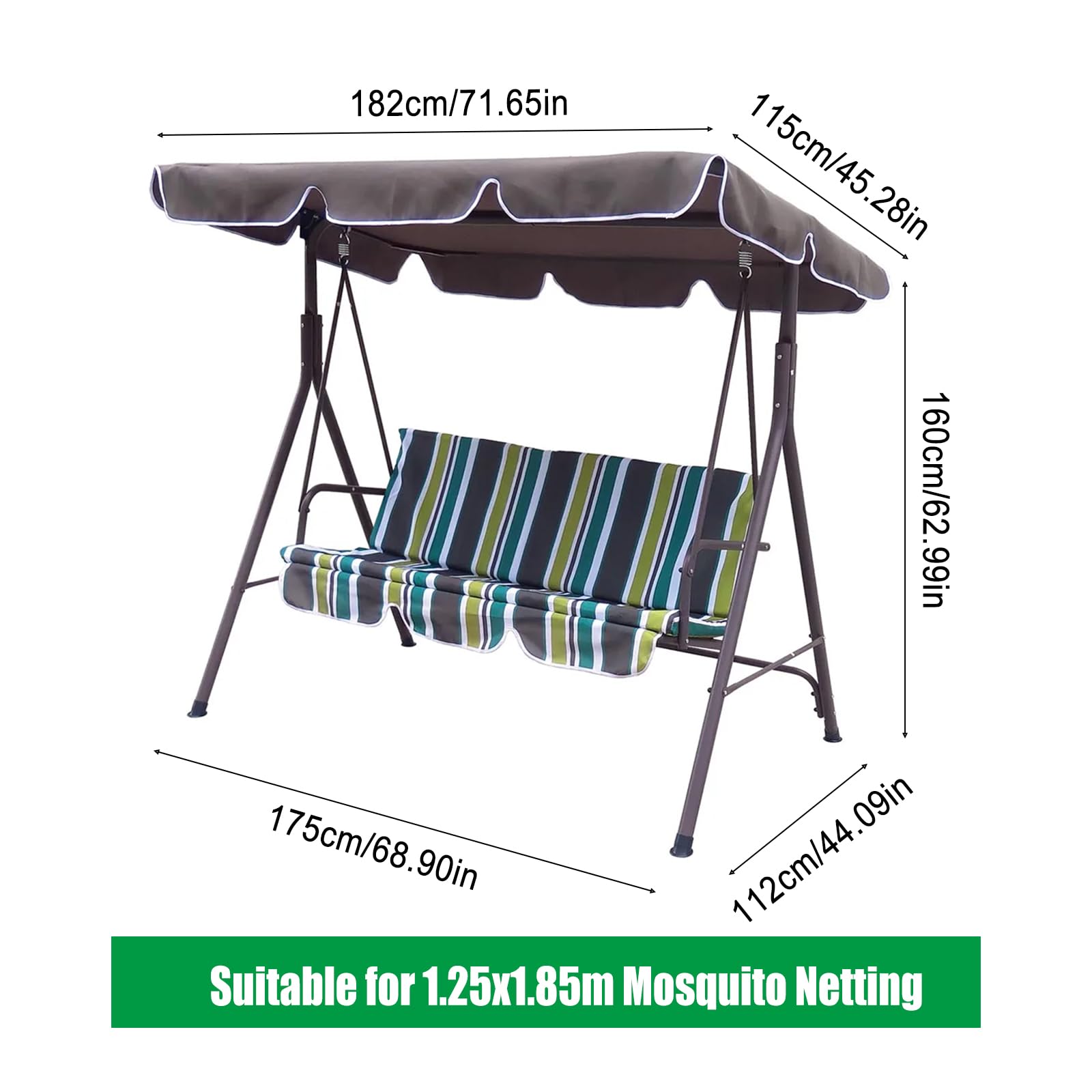 JOJOCY Patio Mosquito Netting, 3 Seater Swing Mosquito Mesh Screen w/Zipper Sunshade Waterproof Roof Porch Swing Net Outdoor Patio Netting Screen