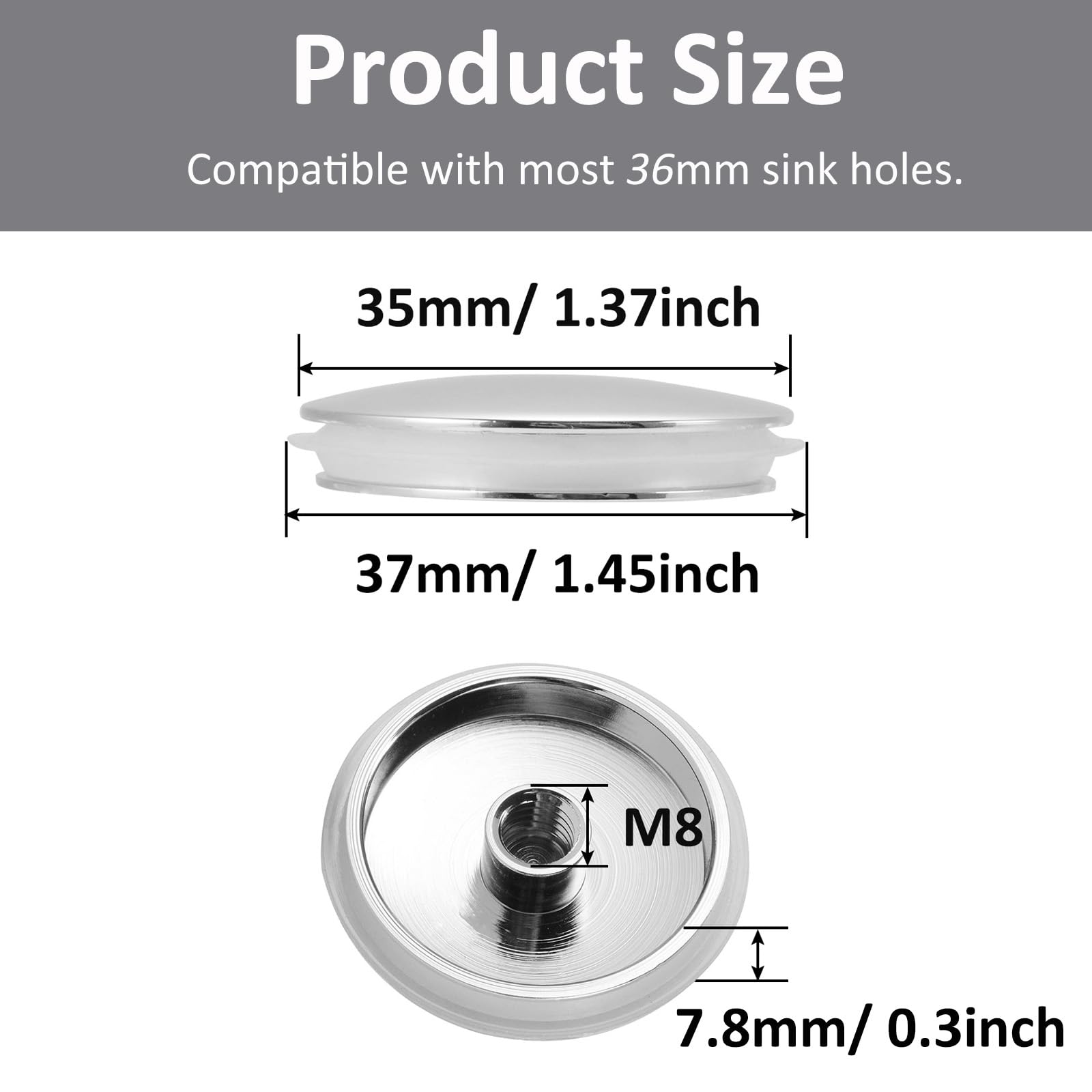 TopHomer 2 Pcs Basin Sink Click Pop Up Push Button 35mm Sink Drain Plug Stopper for Bathroom and Kitchen Sinks, Bathtubs, Laundry Pool, Swimming Pool