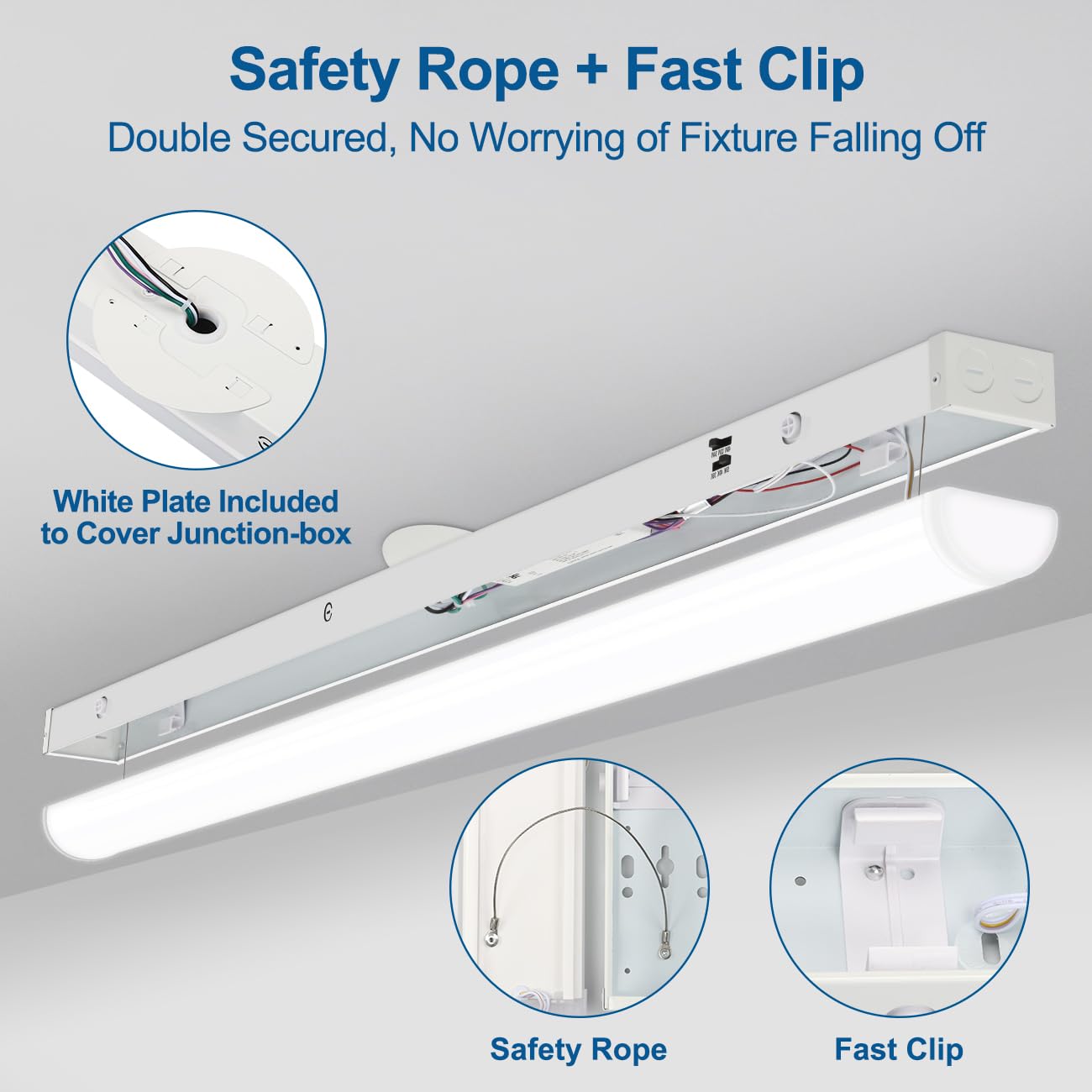 DAKASON 4FT LED Linear Light Fixture, 4 Foot LED Shop Lights 40/32/24W 35/40/5000K CCT Selectable, 4Feet Commercial Bay Lighting Fluorescent Tube Replacement for Office Garage 4 Pack