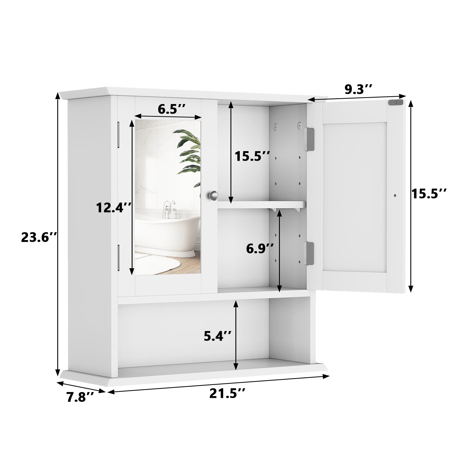 Smuxee Bathroom Wall Cabinet with Mirrors, White Bathroom Medicine Cabinet with Adjustable Shelves, Over Toilet Cabinet for Bathroom Laundry Room Kitchen