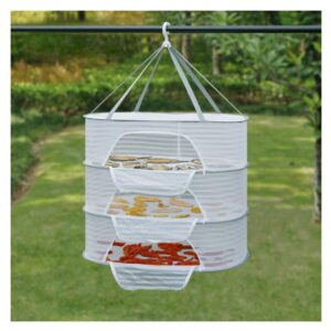 singring hanging mesh drying rack, foldable herb drying rack clothes dry basket with hook and zippers, drying fish net for buds, fruits, hydroponics flowers, vegetables, fish, clothes, doll