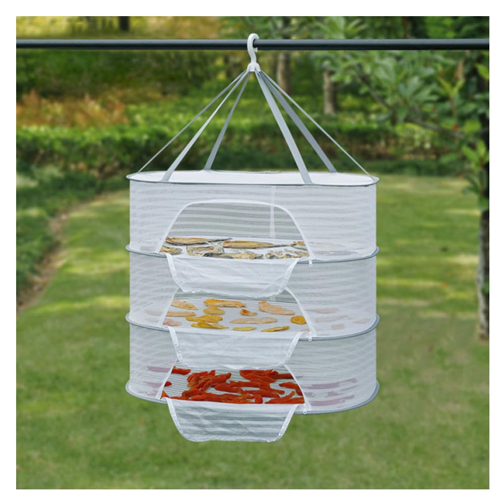 Singring Hanging Mesh Drying Rack, Foldable Herb Drying Rack Clothes Dry Basket with Hook and Zippers, Drying Fish Net for Buds, Fruits, Hydroponics Flowers, Vegetables, Fish, Clothes, Doll