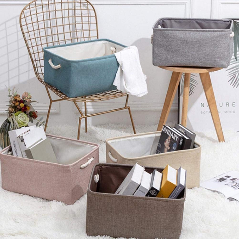 Basket Organizer Folding Storage Basket Foldable Cotton Linen Storage Box Bins Fabric Organizer Home Office Bedroom Closet Toys Laundry Basket 41 * 31 * 2CM Daily necessities (F)