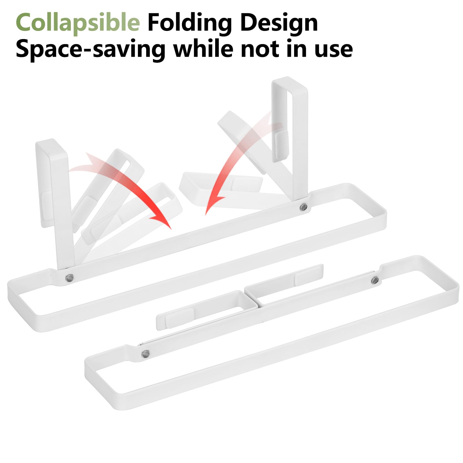 FYY Cabinet Towel Holder Rack - 2 Pack Collapsible Folding Over Cabinet Towel Bars, Heavy Duty Kitchen Dish/Hand Towel Holder for Over Cabinet Cupboard Doors White