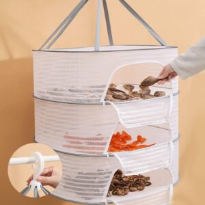 Singring Hanging Mesh Drying Rack, Foldable Herb Drying Rack Clothes Dry Basket with Hook and Zippers, Drying Fish Net for Buds, Fruits, Hydroponics Flowers, Vegetables, Fish, Clothes, Doll