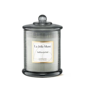 la jolie muse saffron & oud candle, candle gifts for women & men, natural soy candles for home scented, luxury jar candles, 70 hours long burning, 10oz