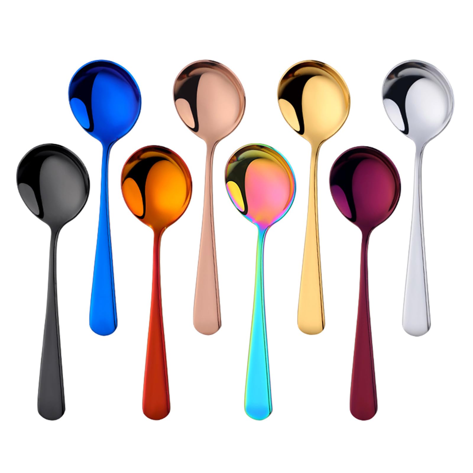 8 Piece Soup Bouillon Cereal Spoon,QOBIMOON Stainless Steel Soup Spoons,6.2 Inch Round Bouillon Spoons,Mixed Colors