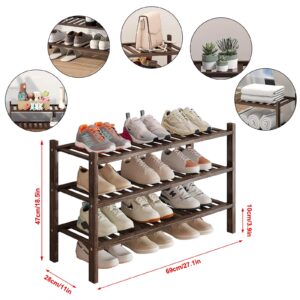 Bamboo Shoe Rack Organizer for Closet and Entryway - Space-Saving Narrow Shoe Stand - Versatile Shoe Holder for Door or Closet Shelf,Garage Bedroom can Freely Stack DIY Small Shoe Racks 3Tier Brown