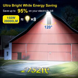 150W Motion Sensor Outdoor Lights, Dusk to Dawn Outdoor Lighting with Photocell 20000LM 6500k, Adjustable Arm Mount IP66 Waterproof Security Flood Lights for Yard, Porch, Garage