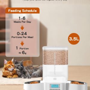 HoneyGuaridan Automatic Cat Feeder for Two Cats,3.5L Cat Food Dispenser with Stainless Steel Bowl,Timed Cat Feeder Programmable 1-6 Meals Control, Dual Power Supply,Desiccant Bag,10s Meal Call Whit