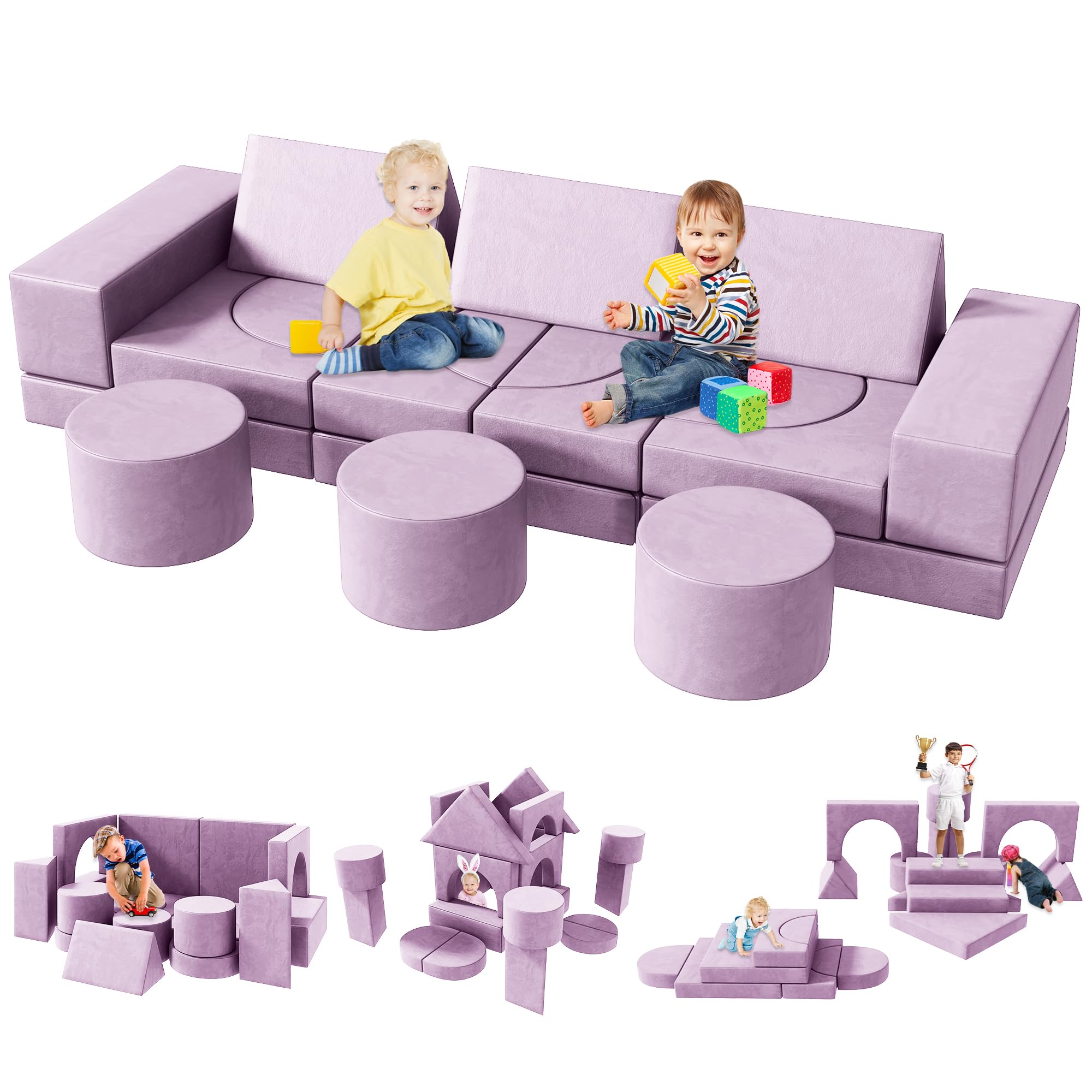 Modular Kids Play Couch, 20PCS Kids Modular Couch for 4 Kids, Kids Couch for Playroom, Modular Kids Couch for Boys and Girls, Modular Couch Kids (Blueberry)